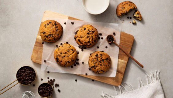 Delicious chocolate cookie chips on Wood palette